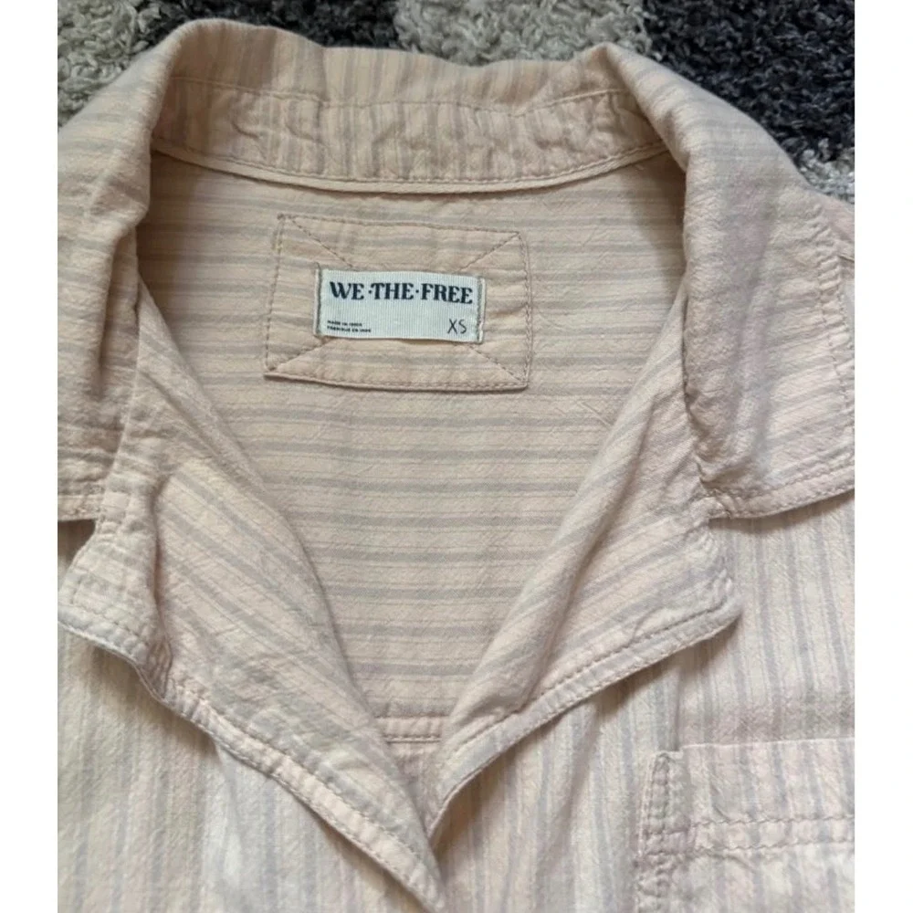 Free People We The Free Off Duty Striped Shirt Jacket OB2138630 Peach XS